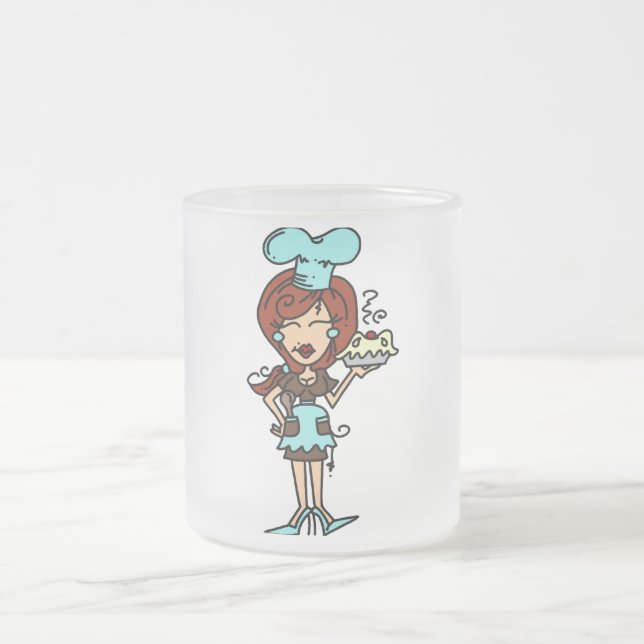 Taza De Cristal Esmerilado Chef pastelero femenino - camisetas y regalos de p (Centro)