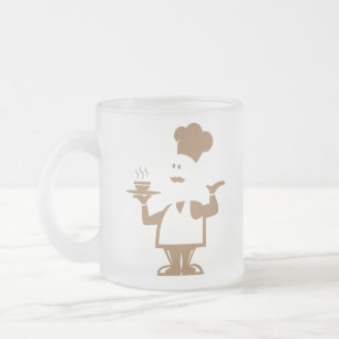 Taza De Cristal Esmerilado Chef sosteniendo un tazón de sopa