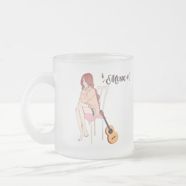 Taza De Cristal Esmerilado Chica con guitarra, chica de anime (Izquierda)