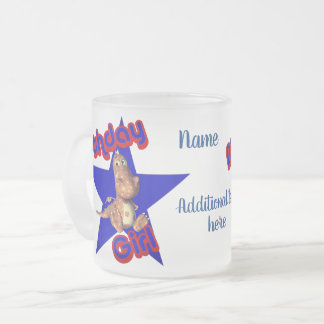 Taza De Cristal Esmerilado Chica de cumpleaños Cute Dinosaur personalizado