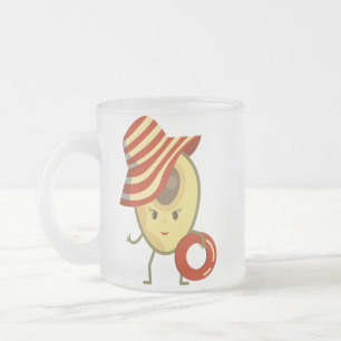 Taza De Cristal Esmerilado Chica de playa de aguacate con gorra solar y anill