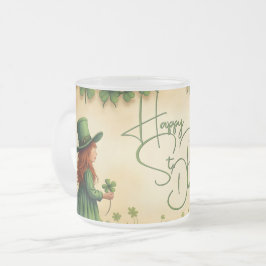 Taza De Cristal Esmerilado Chica del Día de San Patricio con Shamrock