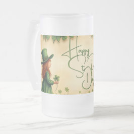 Taza De Cristal Esmerilado Chica del Día de San Patricio con Shamrock