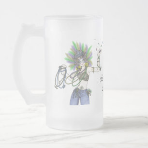 Taza De Cristal Esmerilado Chica del Mardi Gras - Mug escarcha