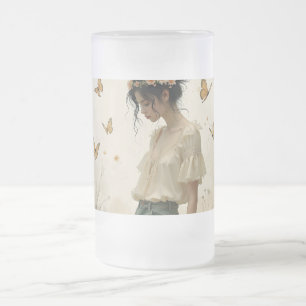 Taza De Cristal Esmerilado Chica Etérea con Mariposas en la Naturaleza