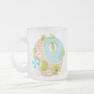 Taza De Cristal Esmerilado Chica fiesta de la piscina en la playa de verano d