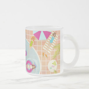 Taza De Cristal Esmerilado Chicas de bikini y chicos jugando al billar