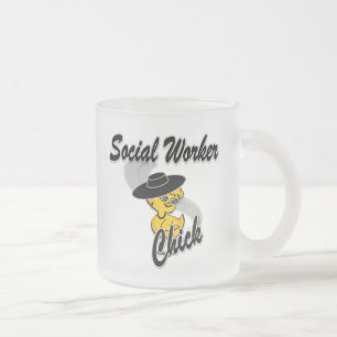 Taza De Cristal Esmerilado Chick de trabajador social #4