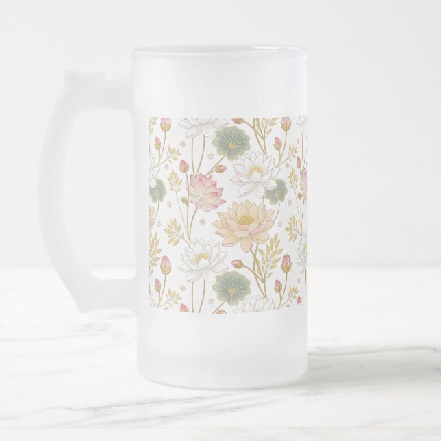 Taza De Cristal Esmerilado Chinoiserie Elegant Lotus Flowers Gold Pink (Izquierda)