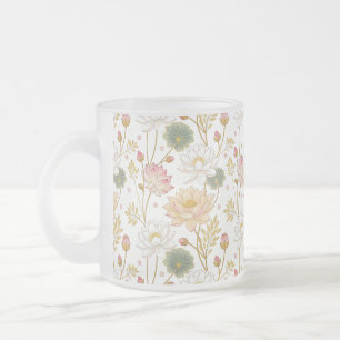 Taza De Cristal Esmerilado Chinoiserie Elegant Lotus Flowers Gold Pink
