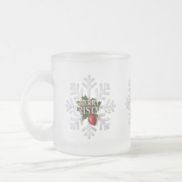 Taza De Cristal Esmerilado Christmas Snowflake And Shy Red Berry