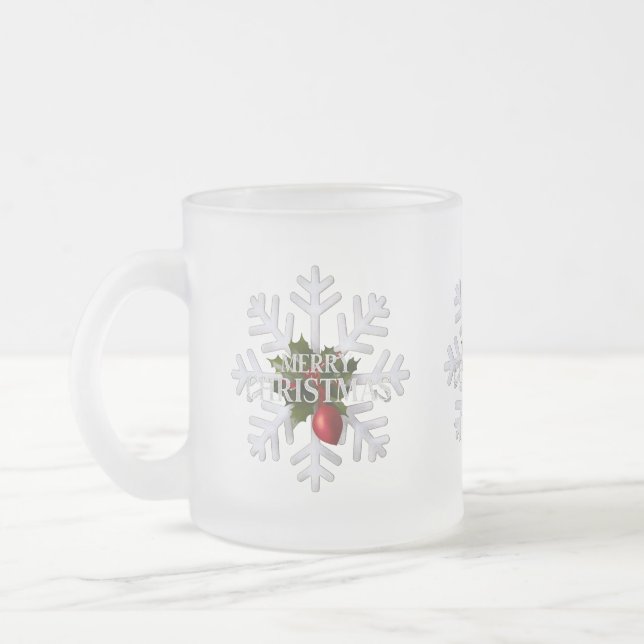 Taza De Cristal Esmerilado Christmas Snowflake And Shy Red Berry (Izquierda)