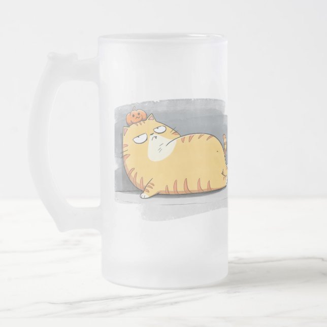 Taza De Cristal Esmerilado Chubby Cat Coffee Companion Mug (Izquierda)