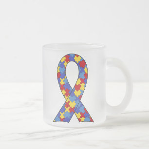 Taza De Cristal Esmerilado Cinta de la conciencia del autismo