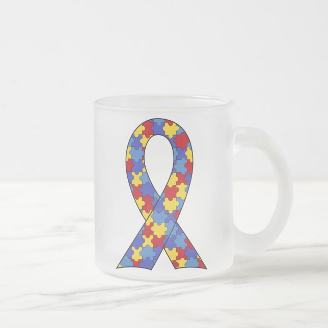Taza De Cristal Esmerilado Cinta de la conciencia del autismo (Derecha)