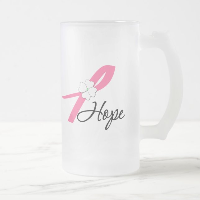 Taza De Cristal Esmerilado Cinta de la esperanza del cáncer de pecho (Derecha)