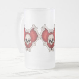 Taza De Cristal Esmerilado Círculo de corazones rojos góticos con huesos y cr