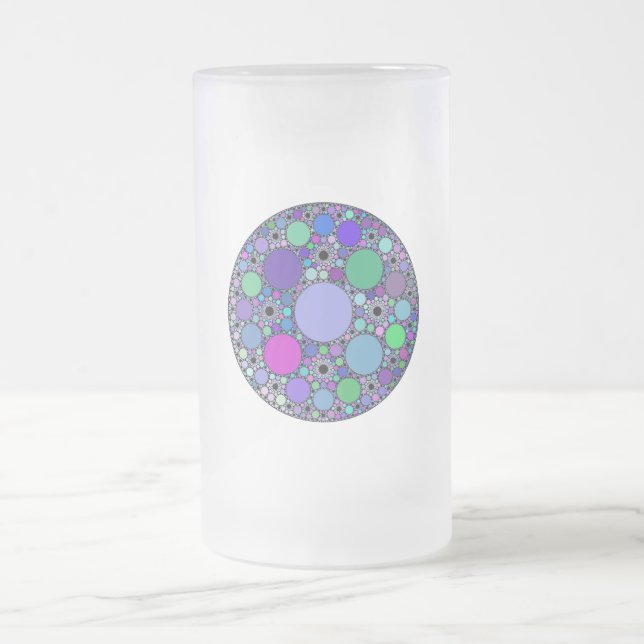 Taza De Cristal Esmerilado Círculos fractales en verde rosa morado (Centro)