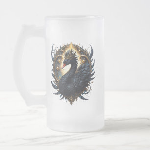 Taza De Cristal Esmerilado Cisne de Obsidiana de Silenciosa Gracia – Fantasía