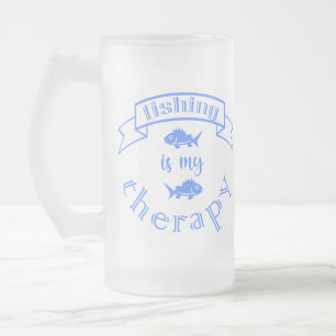 Taza De Cristal Esmerilado Cita de la bandera Pesca es mi terapia