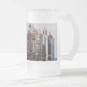 Taza De Cristal Esmerilado Ciudad de fantasía futurista Arte de horizonte de
