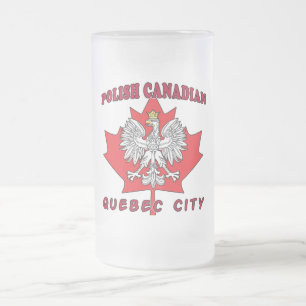Taza De Cristal Esmerilado Ciudad de Quebec Leaf canadiense polaco