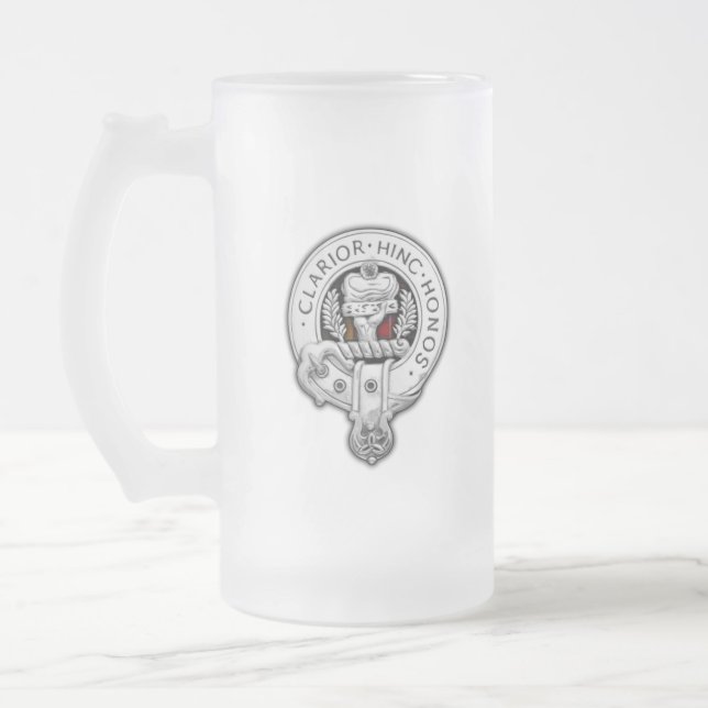 Taza De Cristal Esmerilado Clan Buchanan Escudo y Tartán (Izquierda)