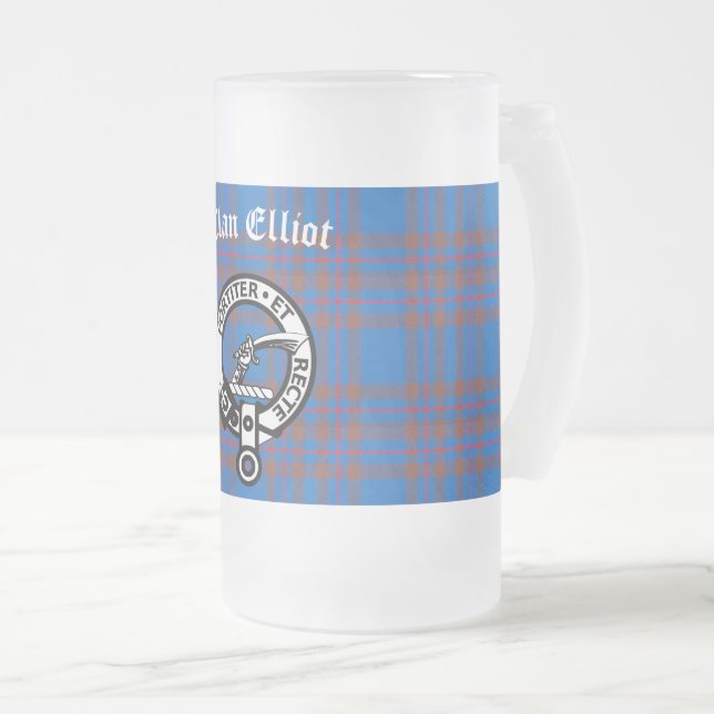 Taza De Cristal Esmerilado Clan Elliot Escudo Badge & Tartán (Anverso derecho)