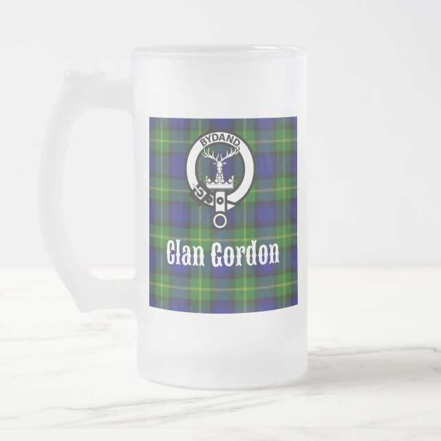 Taza De Cristal Esmerilado Clan Gordon Tartan Escudo (Izquierda)
