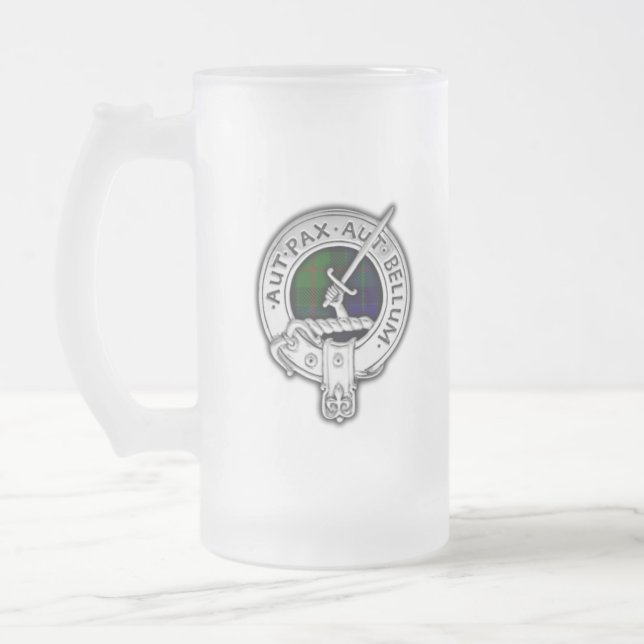 Taza De Cristal Esmerilado Clan Gunn Escudo y Tartán (Izquierda)