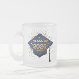 Taza De Cristal Esmerilado Clase de 2025 Graduación Cap Mug