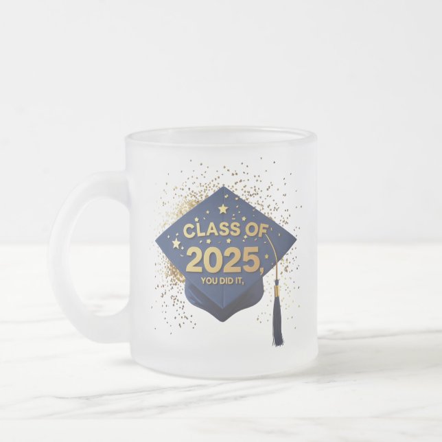 Taza De Cristal Esmerilado Clase de 2025 Graduación Cap Mug (Izquierda)