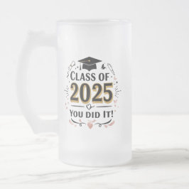 Taza De Cristal Esmerilado Clase de 2025 Pink & Gold Graduation Mug