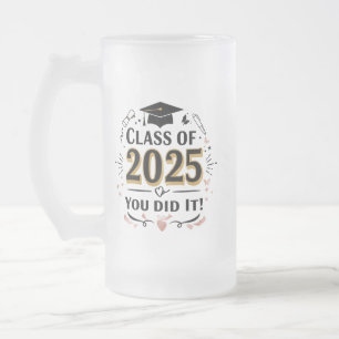 Taza De Cristal Esmerilado Clase de 2025 Pink & Gold Graduation Mug