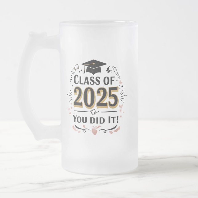 Taza De Cristal Esmerilado Clase de 2025 Pink & Gold Graduation Mug (Izquierda)