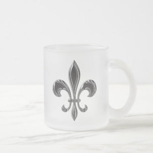 Taza De Cristal Esmerilado Clásico Patrón de Rayas con Flor de Lis
