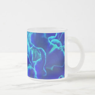 Taza De Cristal Esmerilado Clavel Flor Azul Vibrante y Turquesa