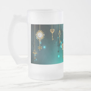 Taza De Cristal Esmerilado Claves de esqueleto antiguas sobre fondo verde