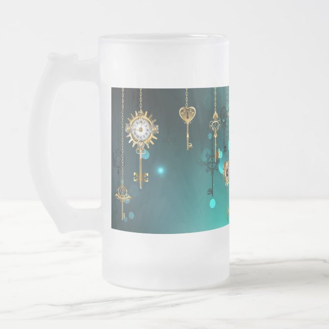 Taza De Cristal Esmerilado Claves de esqueleto antiguas sobre fondo verde (Izquierda)