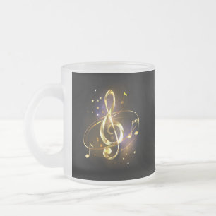 Taza De Cristal Esmerilado Clef Musical de Triple Dorado