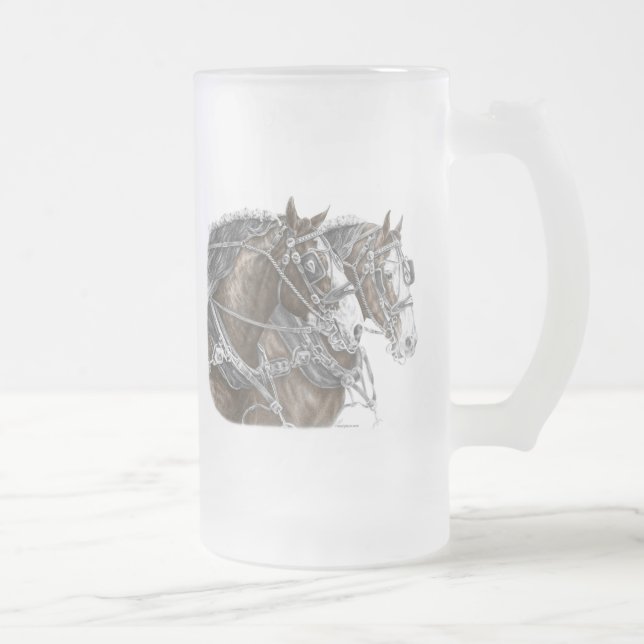 Taza De Cristal Esmerilado Clydesdale Draft Horse Team (Derecha)