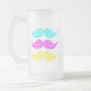 Taza De Cristal Esmerilado CMY Mustaches (estilo letterpress)