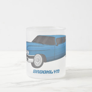 Taza De Cristal Esmerilado Coche clásico azul fresco de 1959
