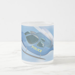 Taza De Cristal Esmerilado Coche de policía y helicóptero