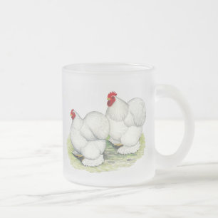 Taza De Cristal Esmerilado Cochin:  Gallos blancos