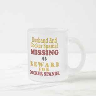 Taza De Cristal Esmerilado Cocker spaniel y recompensa que falta del marido