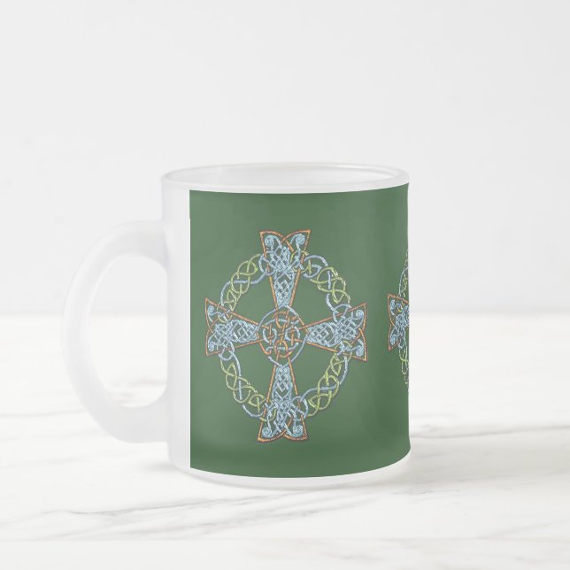 Taza De Cristal Esmerilado Colección de arte irlandés CELTIC CROSS (Izquierda)