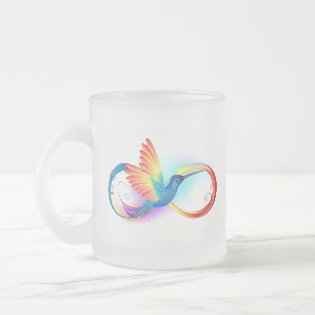 Taza De Cristal Esmerilado Colibrí arcoiris con símbolo Infinity (Izquierda)