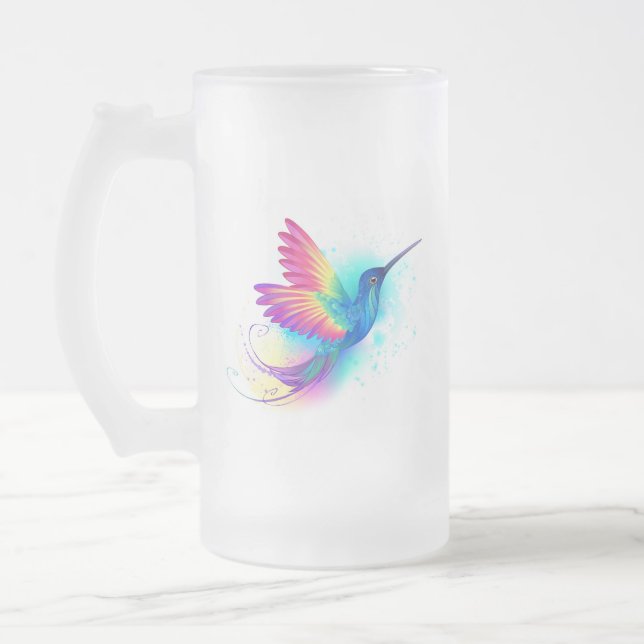 Taza De Cristal Esmerilado Colibrí arcoiris exótica (Izquierda)