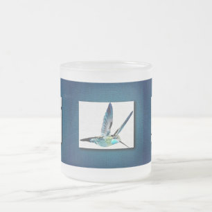 Taza De Cristal Esmerilado Colibrí azul